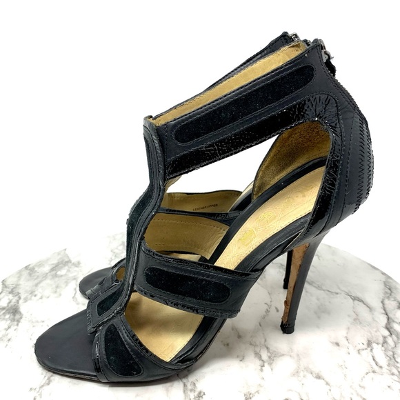 L.A.M.B. Gwen Stefani Two Tone Strappy Sandal Pumps Leather Black event 10 dress - Picture 3 of 16